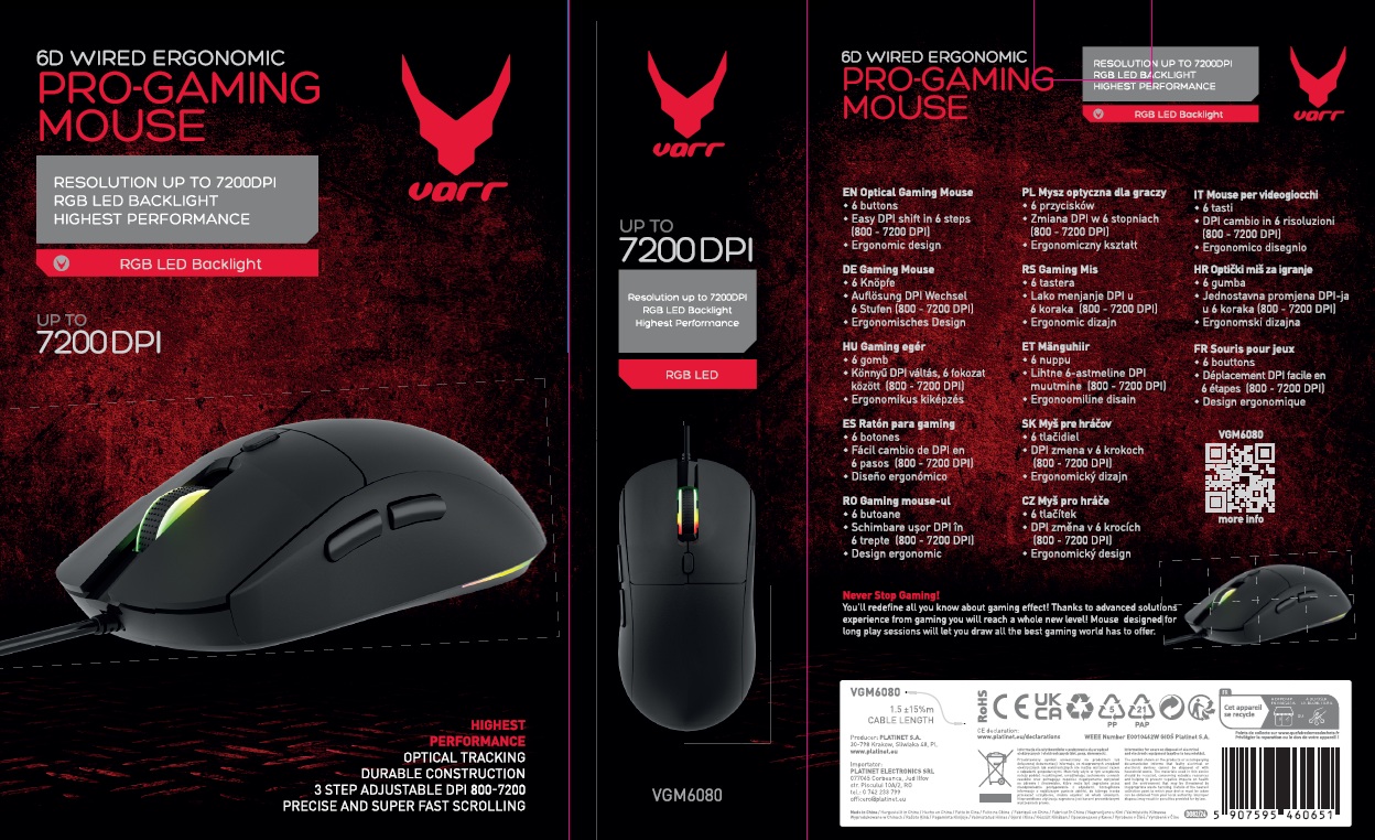 Mouse Omega VGM6080 7200Dpi varr gaming