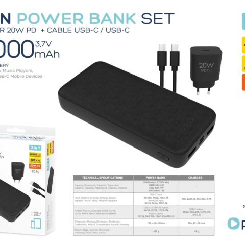Power bank PL PMPB20SETB 20000 mAh 20W