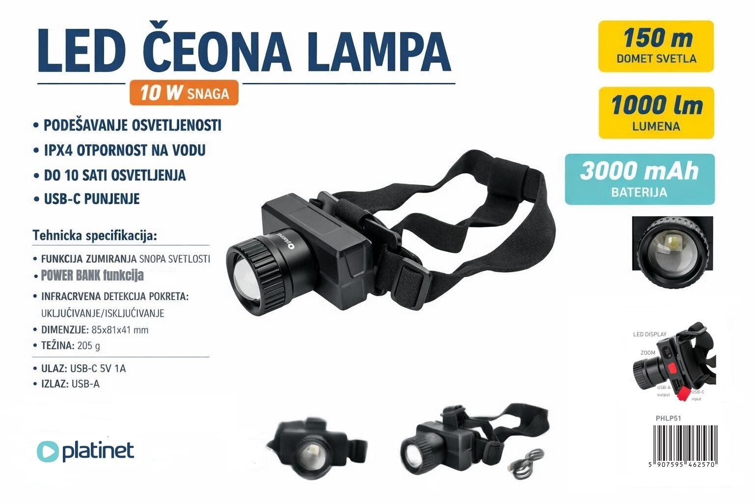 Led lampa za glavu Platinet PHLP51 10W